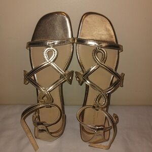 Ann Taylor Women's Gold Metallic Strappy Ankle Strap Flat Sandals Size 6M